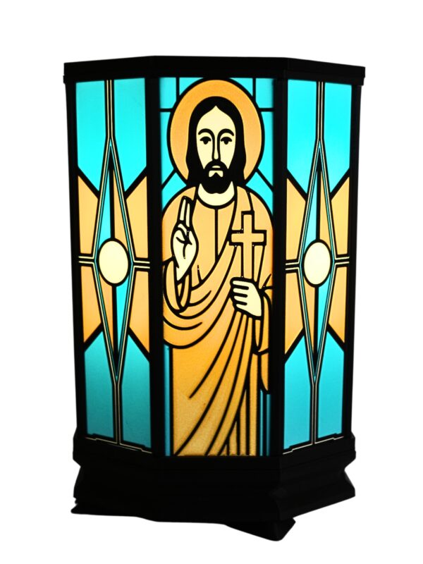 Luminária Vitral Viva Jesus Cristo e Maria
