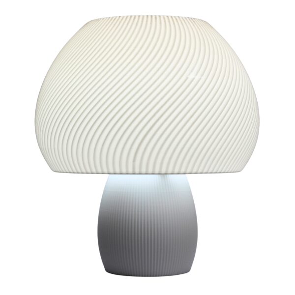 Luminária cogumelo ondulada Twist branca com base cinza e design moderno decorativo
