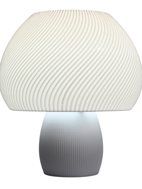 Luminária cogumelo ondulada Twist branca com base cinza e design moderno decorativo